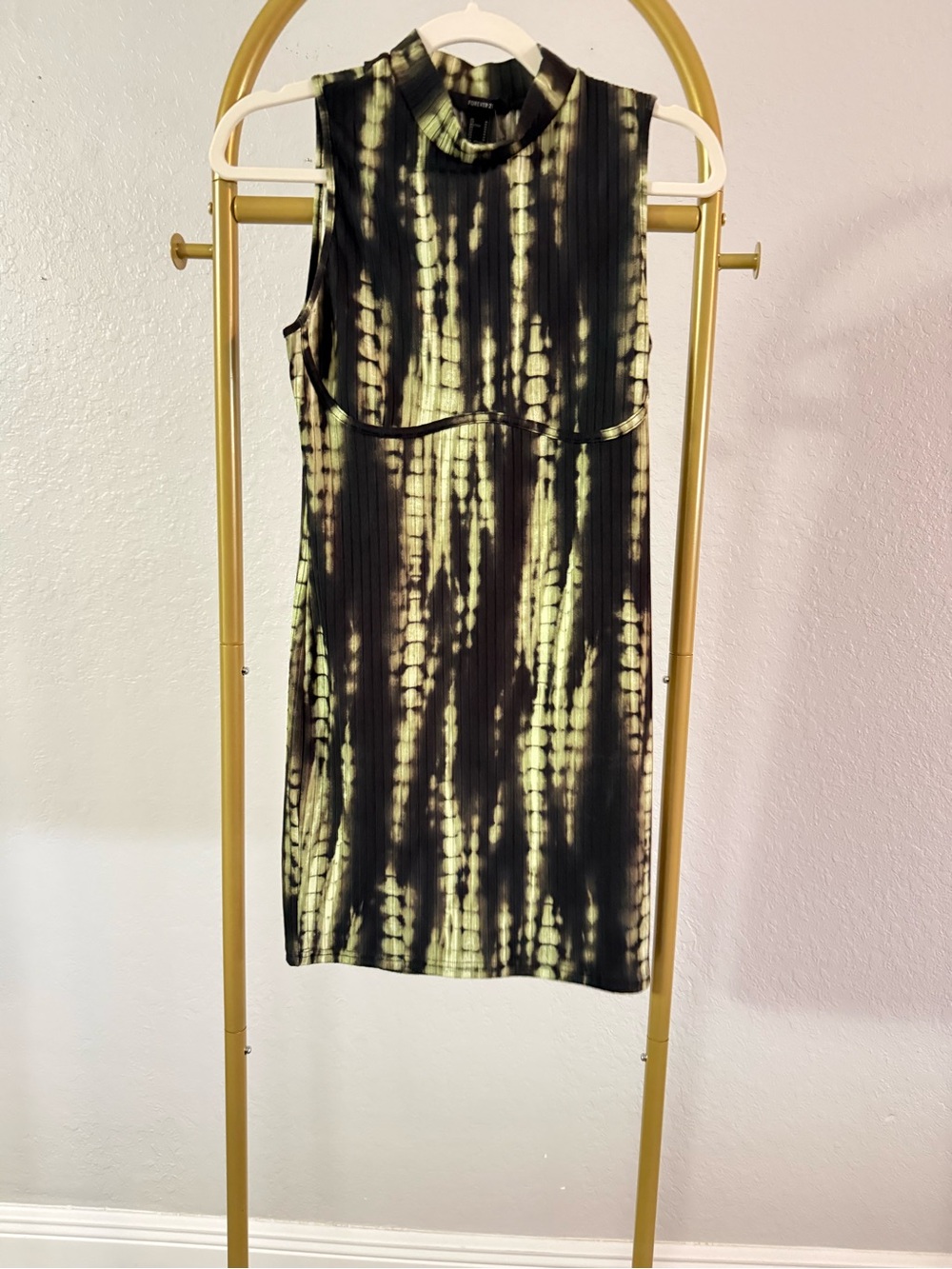 Forever 21 Black & Olive Green Tie Dye Sleeveless Dress | Women’s Medium